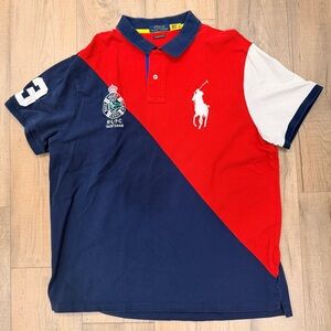 Polo by Ralph Lauren Red, Navy, and White Men's Polo Shirt